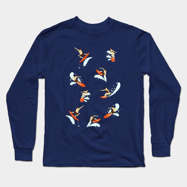 Surfers on the Waves Long Sleeve T-Shirt by Irina Skaska